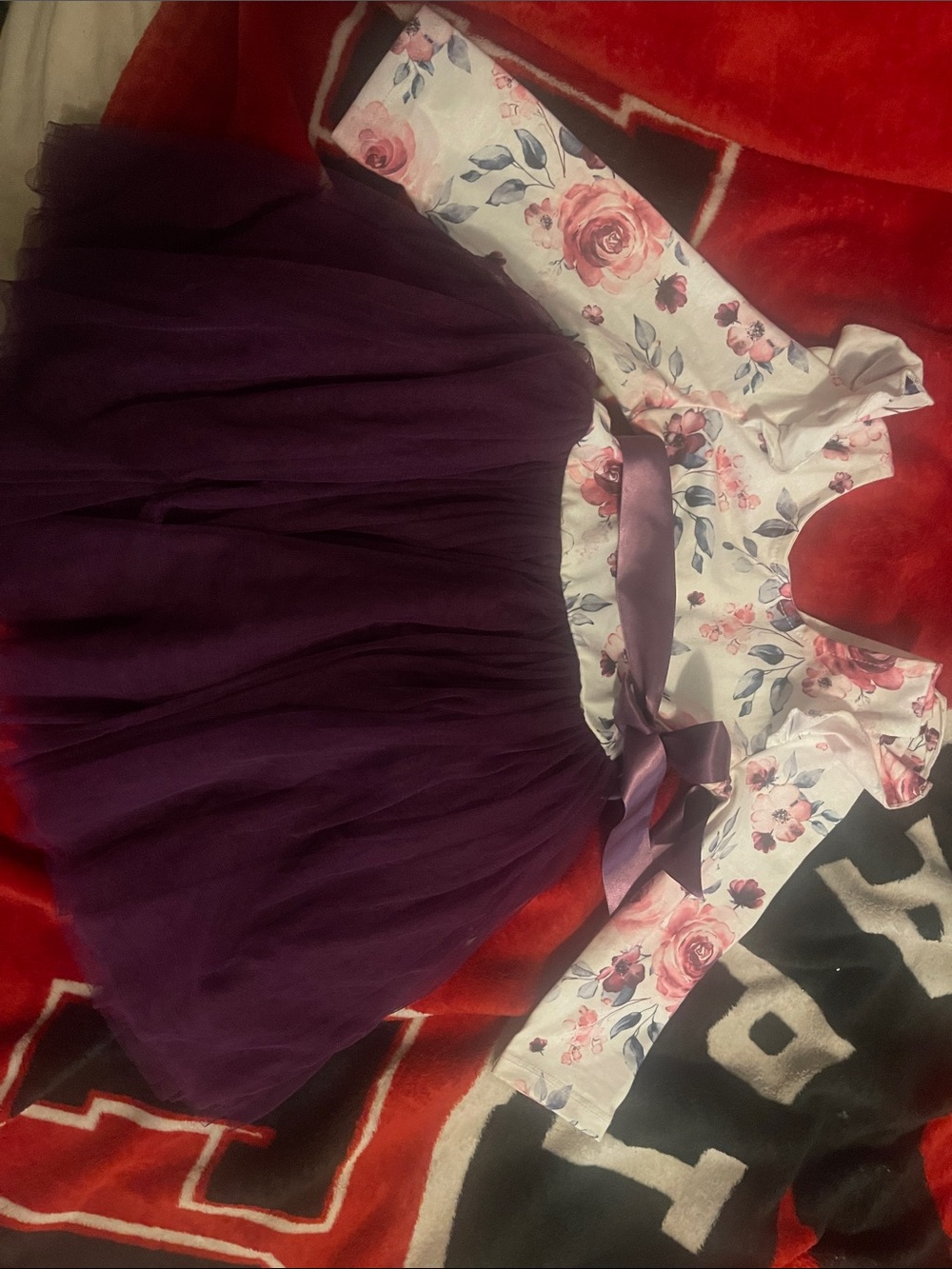 Girls' Purple Tulle Skirt Floral Bodice Party Dress
